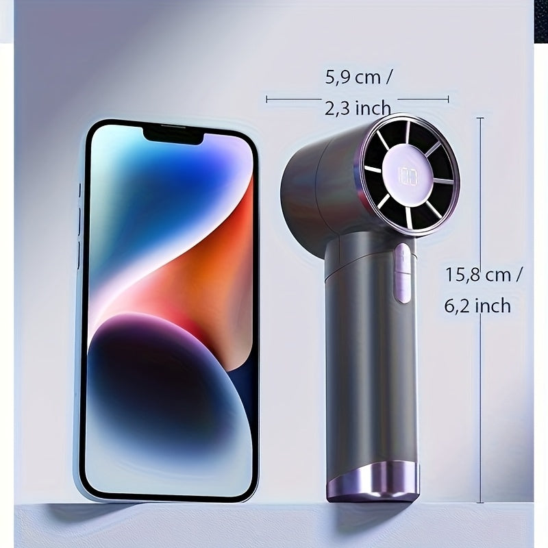 1pc Portable Turbo Handheld Fan with LED Display, 100-Speed Adjustable Mini Fan - USB Charging, 3000Mah, Maximum Wind Speed 9M/S, for Cooling, Compact And Portable, Suitable for Travel/Camping/Outdoor