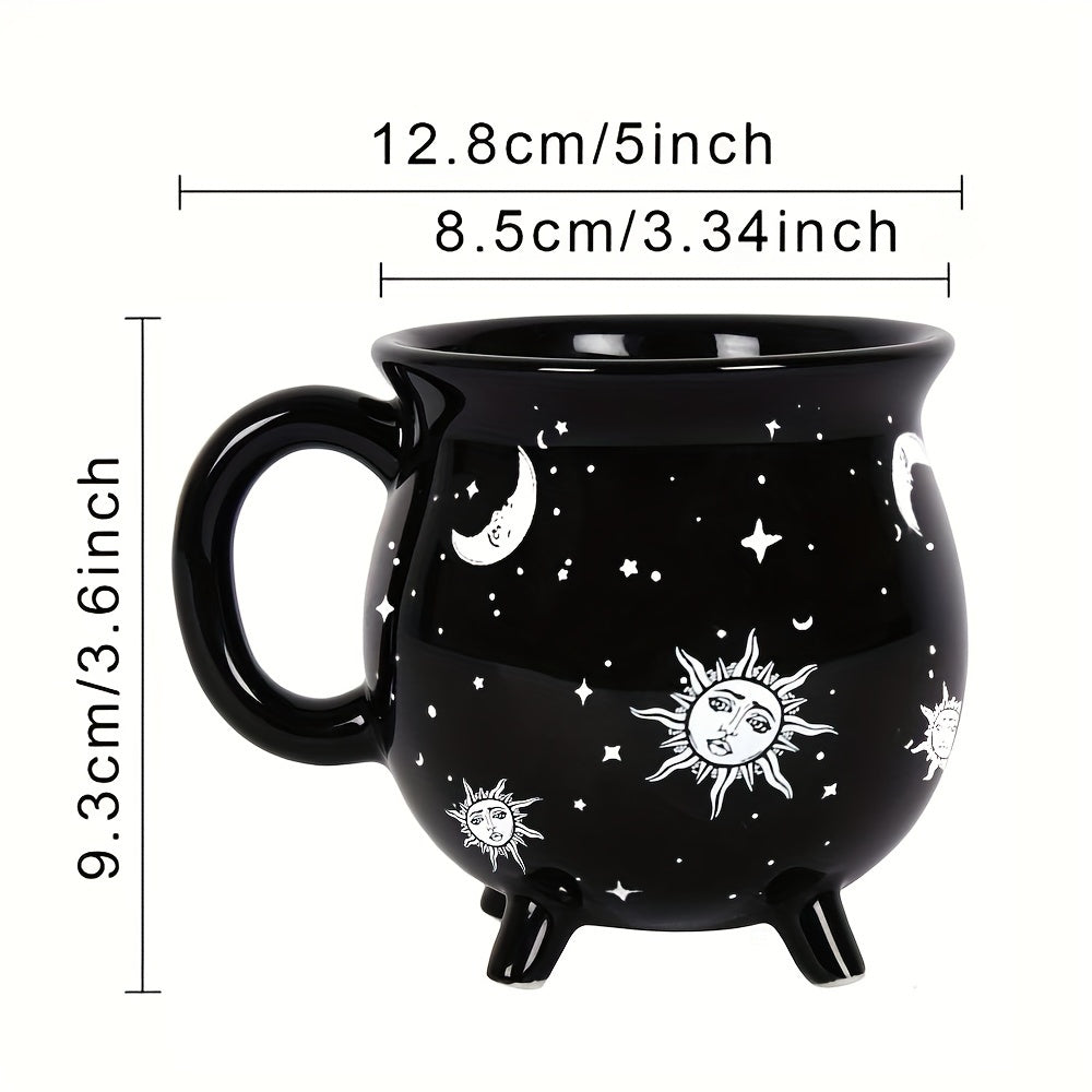 1pc,Moon And Stars Coffee Mug,350ml/11.8oz Witch Brew Shaped Ceramic Coffee Cups, Divination Water Cups, Spooky Witch Coffee Cup for Adults & Youngsters, Perfect for Halloween or Witchy Tabletop Decor, Festive Beverage Mug | Celestial Pattern Mug