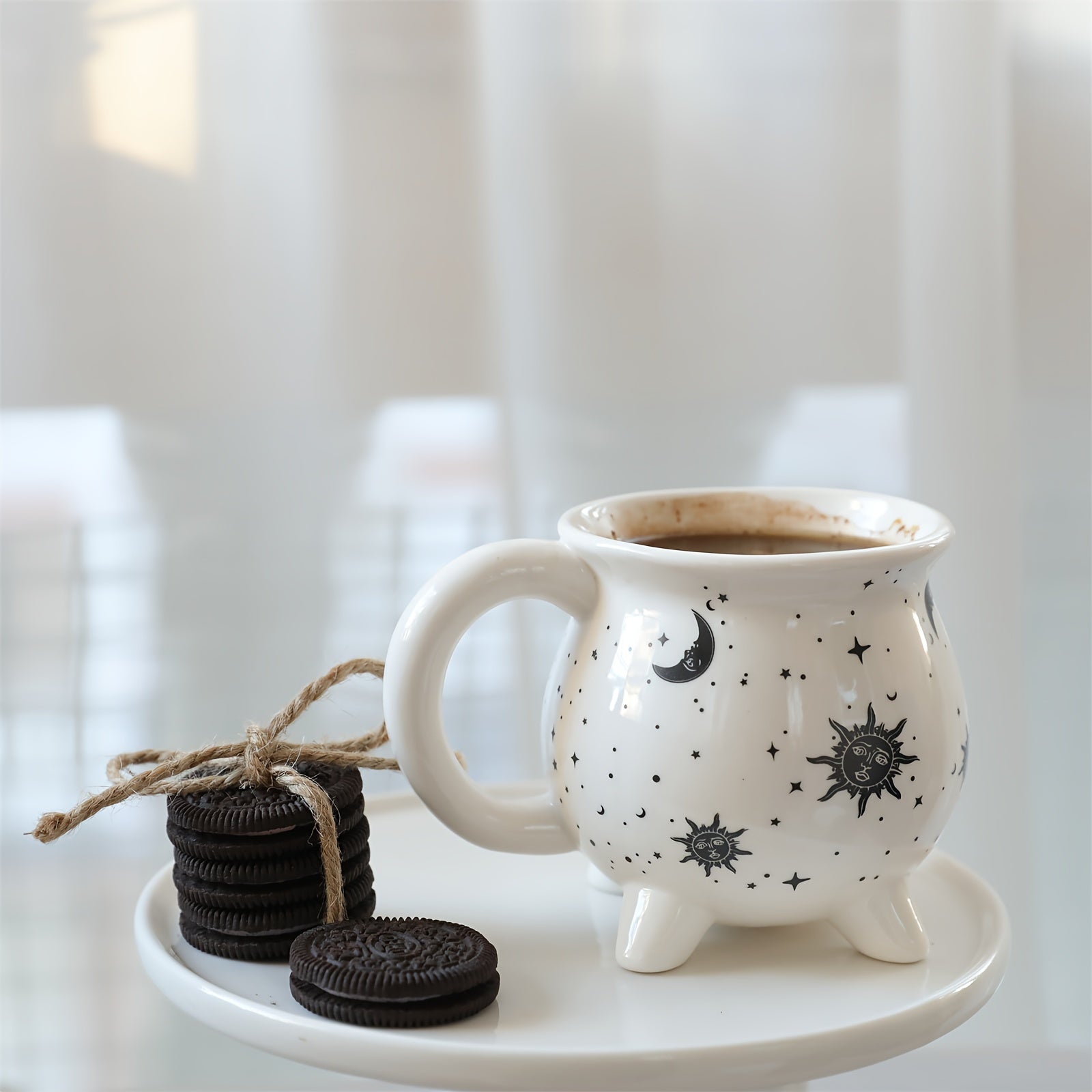 1pc,Moon And Stars Coffee Mug,350ml/11.8oz Witch Brew Shaped Ceramic Coffee Cups, Divination Water Cups, Spooky Witch Coffee Cup for Adults & Youngsters, Perfect for Halloween or Witchy Tabletop Decor, Festive Beverage Mug | Celestial Pattern Mug