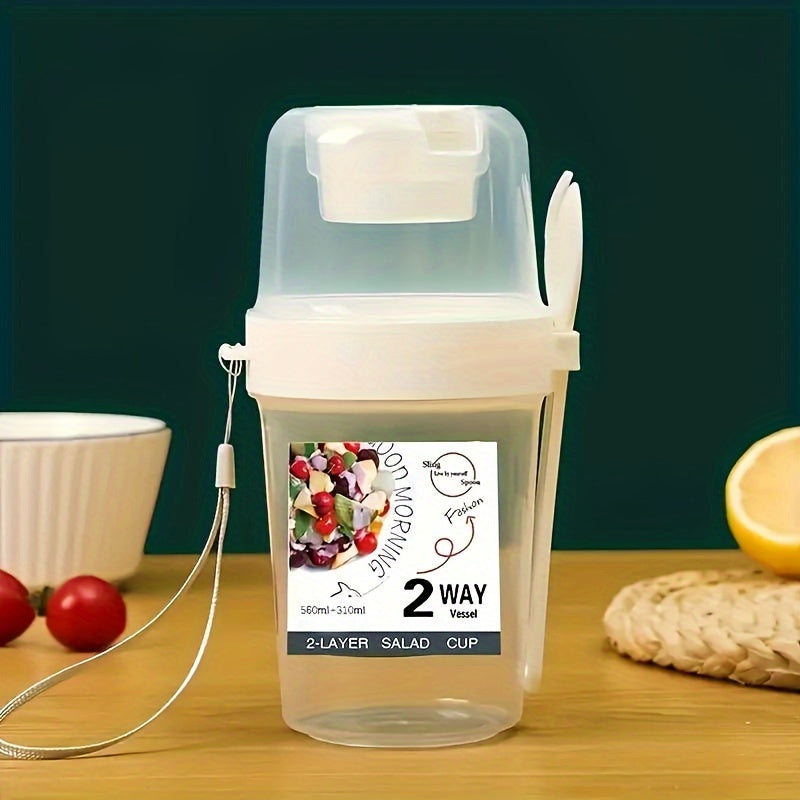 [BPA-Free PP Salad Container] 1pc Salad Cup with Fork & Sauce Holder - Leakproof, BPA-Free PP Plastic, Perfect for School Lunches, Picnics & Breakfasts