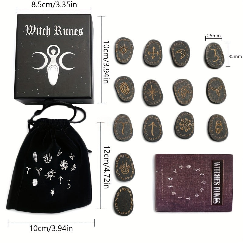 1 Set Wood Runes Stone Witches Rune Set 14pcs Engraved Rune Symbol for Divination Halloween Party Supply