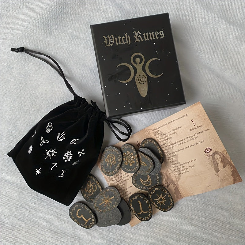 1 Set Wood Runes Stone Witches Rune Set 14pcs Engraved Rune Symbol for Divination Halloween Party Supply