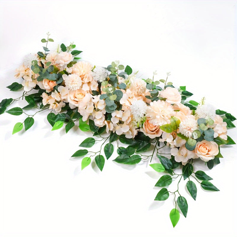 [Artificial Flower Garland] Wedding Artificial Peony & Rose Flower Garland Decor - Decor Floral Arrangement for Wedding Arch Background, DIY Wedding Wall Decor Supplies with Plastic Foliage, Party Event Decor