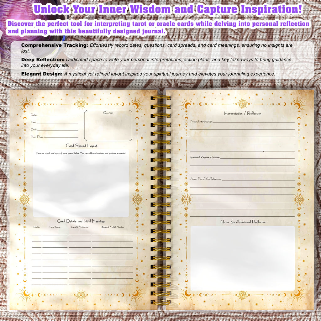 Tarot Journal for Card Reading, Daily Tracker and Reflection Planner, Mystic Notebook for Beginners and Experts, Divination and Manifestation Journal, A5 Planner for Tarot Spreads and Interpretations