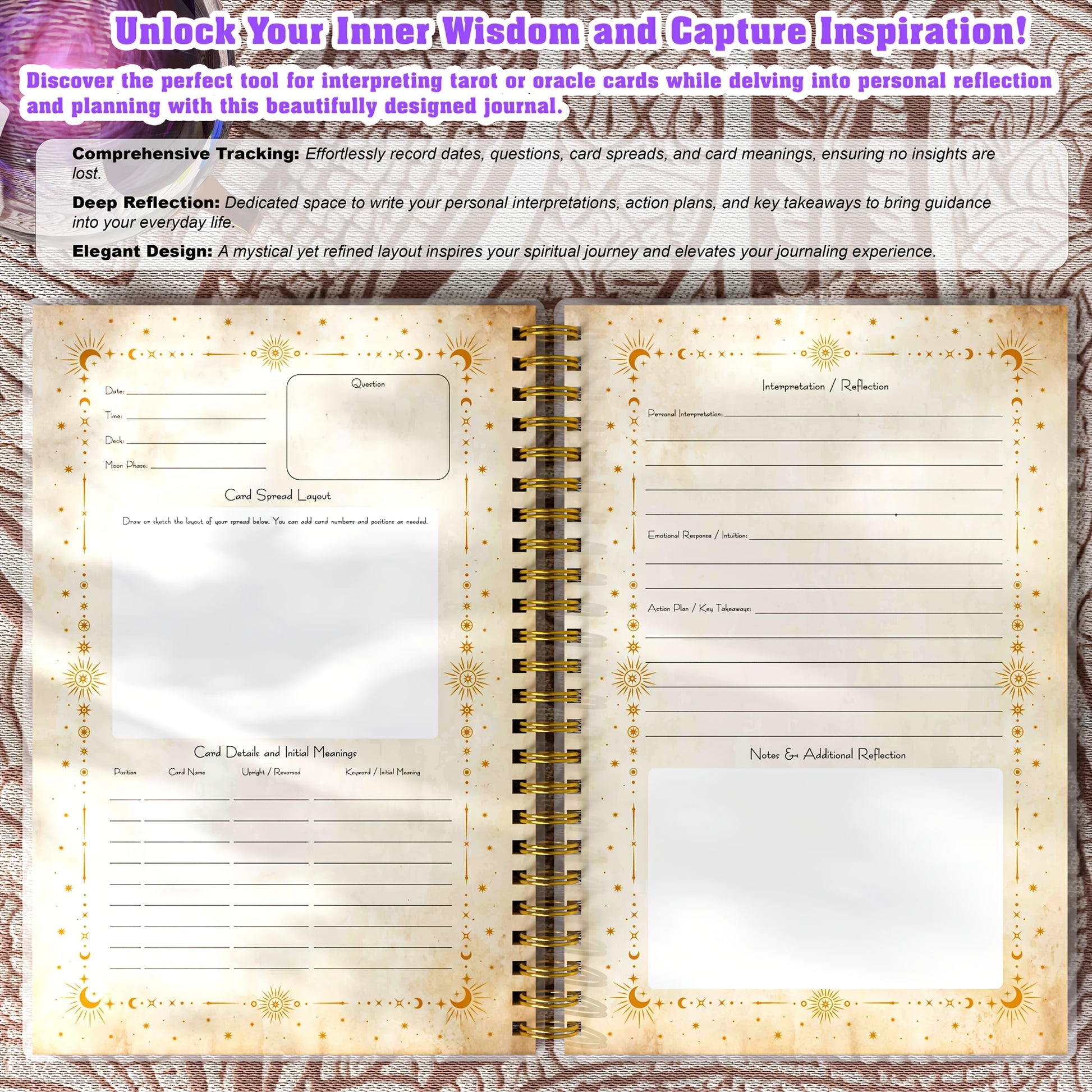 Tarot Journal for Card Reading, Daily Tracker and Reflection Planner, Mystic Notebook for Beginners and Experts, Divination and Manifestation Journal, A5 Planner for Tarot Spreads and Interpretations