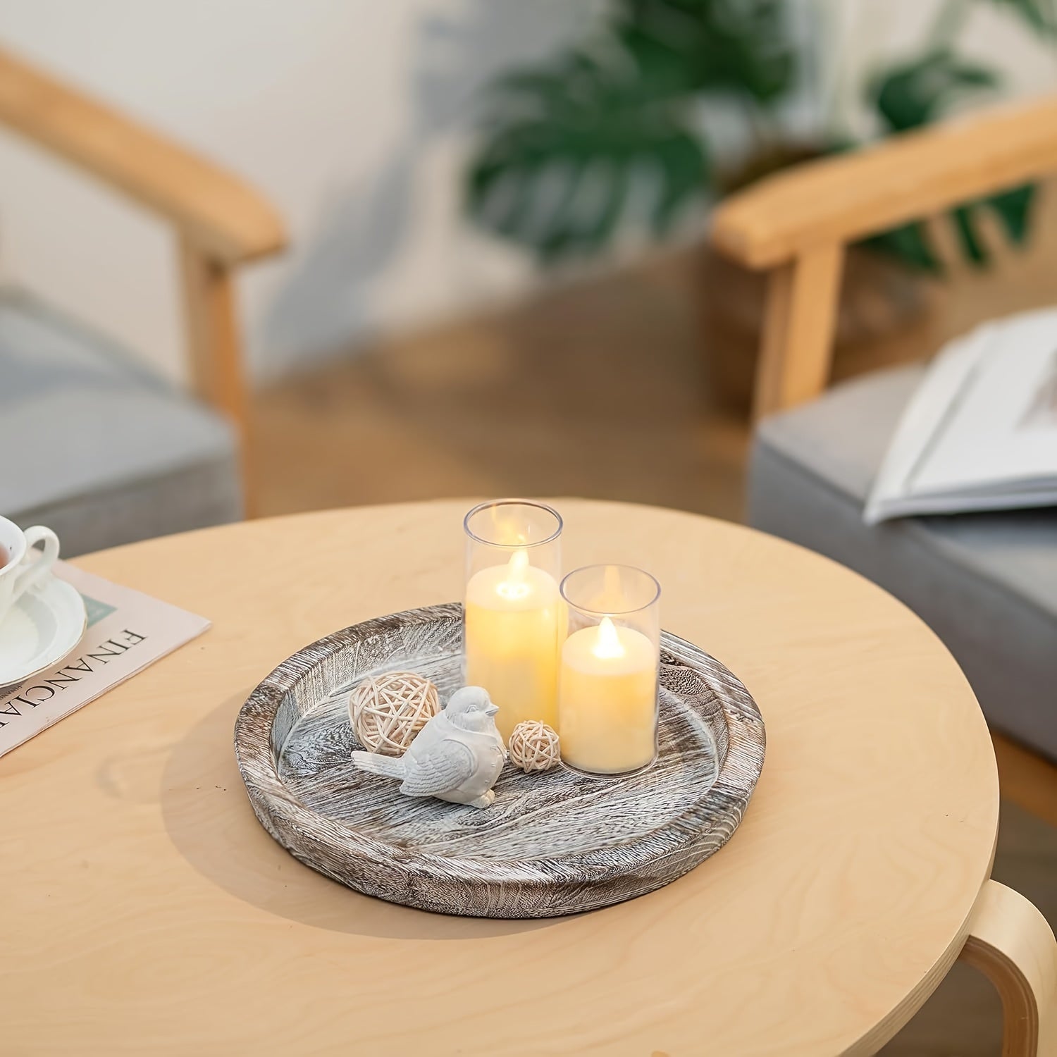 1pc Vintage Japanese-Style Round Dry Fruit Plate - White, Artificial Wood, 28.5cm, Perfect for Holidays like Christmas, Halloween, Easter, Thanksgiving, and Hanukkah, Festive Table Accessory | Vintage Design | Durable Tableware