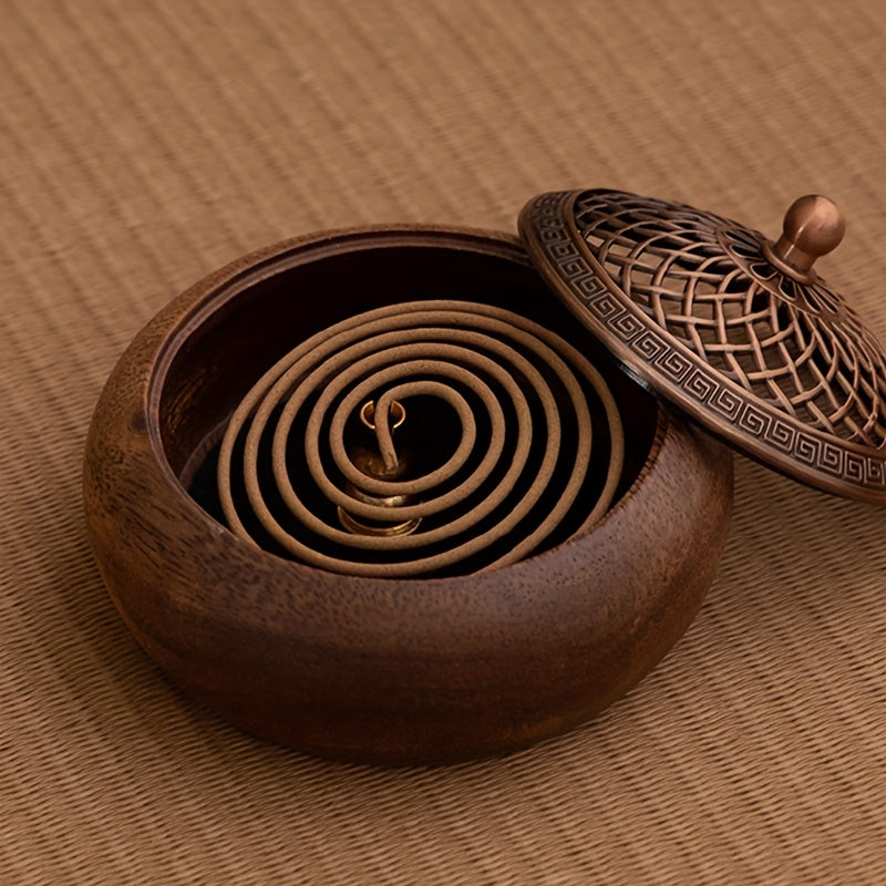 Elegant Vintage Walnut Wooden Incense Holder