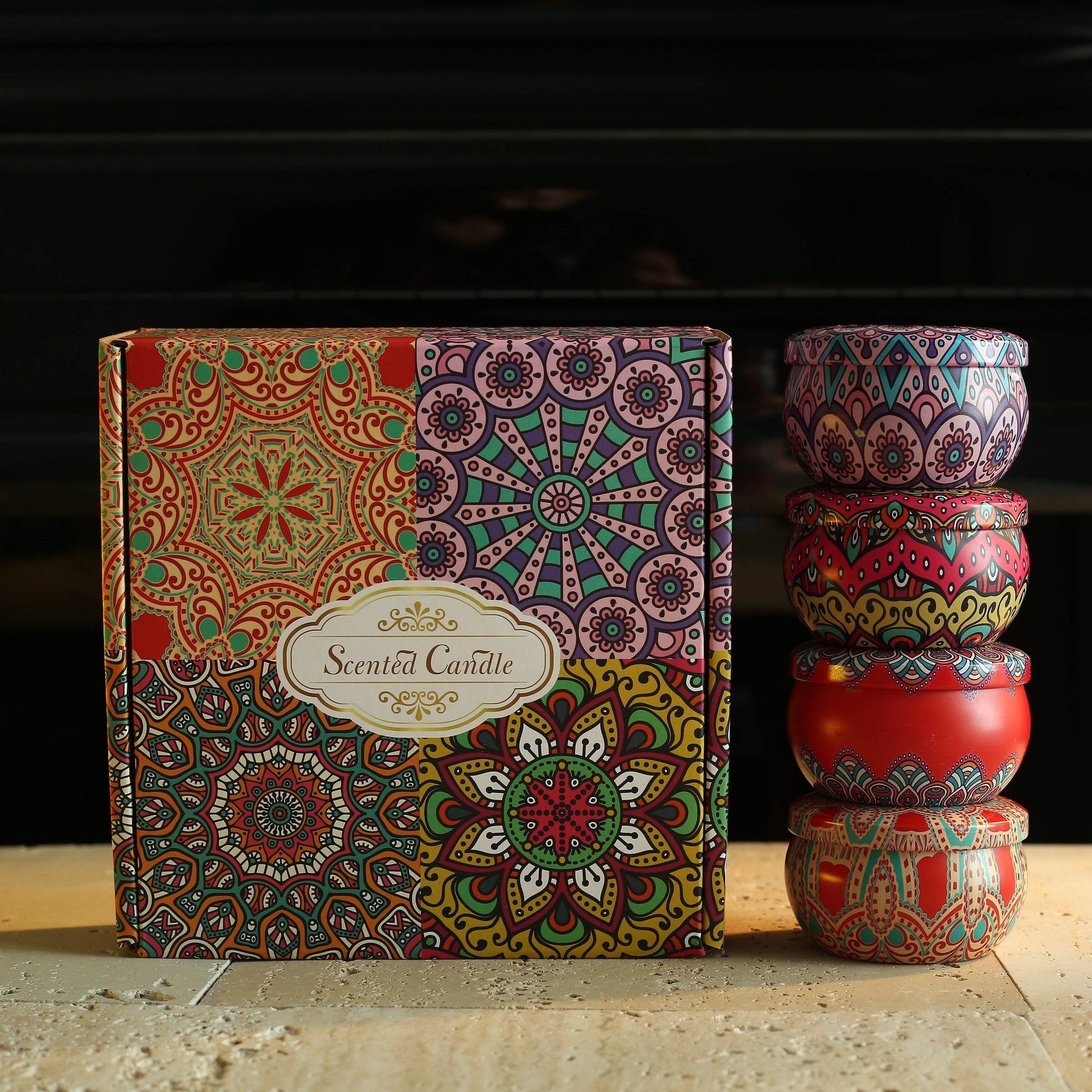 1pc Or 4pcs Bohemian Mandala Style Scented Candles Gift Set for Women, Featuring Four Different Fragrances. Ideal for Women'S Birthdays, Valentine'S Day, Weddings, Anniversaries, Mother'S Day, Thanksgiving And Other Holiday Gifts. Suitable for Spa