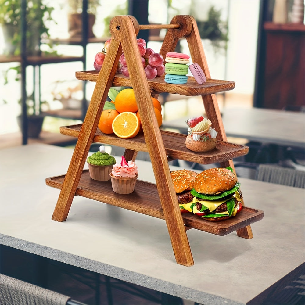 1-Tier Rustic Wooden Tray Rack - Versatile 3-Tier