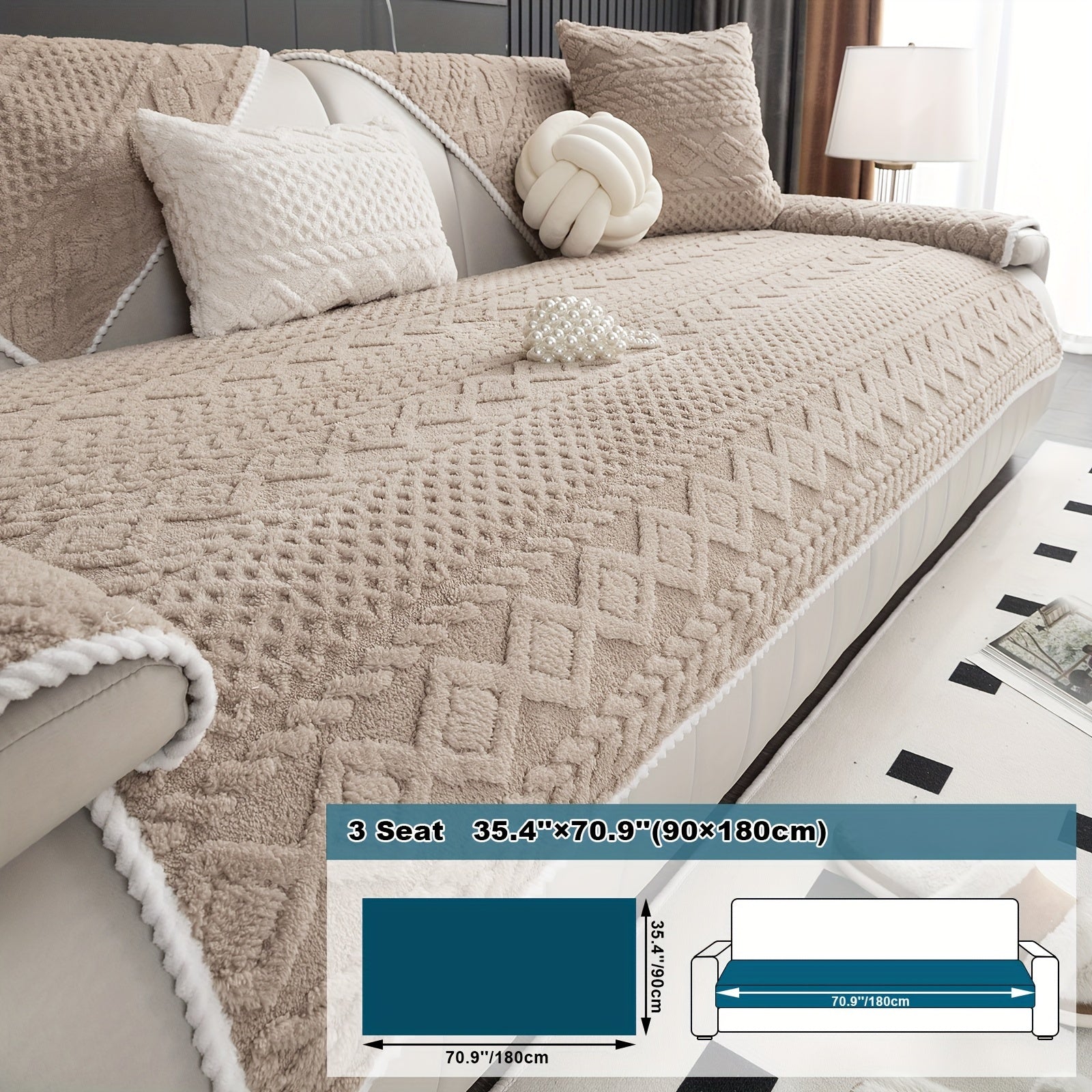 Classic Jacquard Shu Velveteen Sofa Cover - Pet-Friendly, Non-Slip, Machine Washable, Breathable 100% Polyester, 1pc