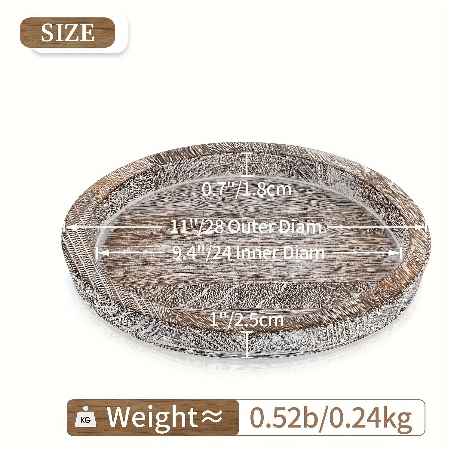 1pc Vintage Japanese-Style Round Dry Fruit Plate - White, Artificial Wood, 28.5cm, Perfect for Holidays like Christmas, Halloween, Easter, Thanksgiving, and Hanukkah, Festive Table Accessory | Vintage Design | Durable Tableware