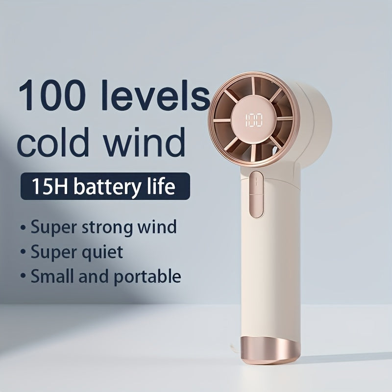 1pc Portable Turbo Handheld Fan with LED Display, 100-Speed Adjustable Mini Fan - USB Charging, 3000Mah, Maximum Wind Speed 9M/S, for Cooling, Compact And Portable, Suitable for Travel/Camping/Outdoor