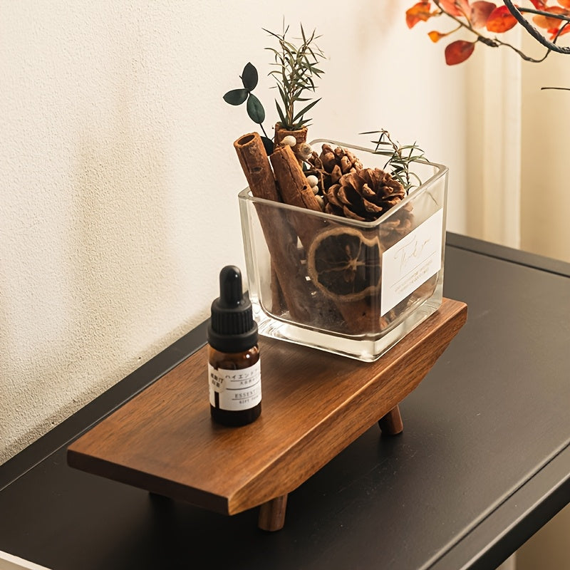 1pc Solid Camphor Wood 2-Tier Decorative Tray