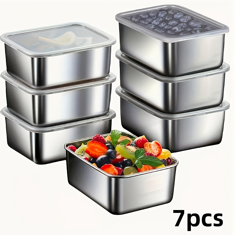 [Stainless Steel Storage Containers] 7pcs Leakproof Stainless Steel Food Storage Containers - Flip-Top Lids, Stackable for Outdoor Camping, Family Gatherings, Office & School