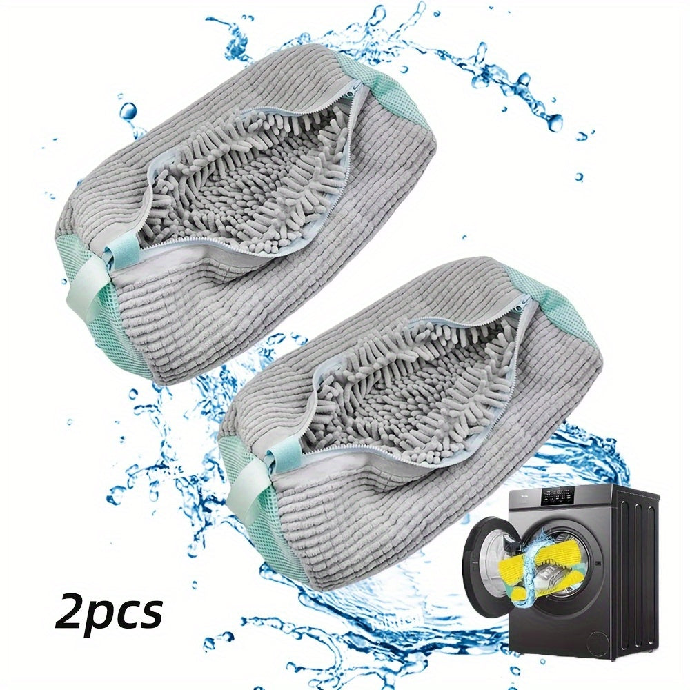 [Soft Laundry Bag] Soft Chenille Laundry Bag | Yellow Shoe Washing Machine Bag for Washer & Dryer with Noise Reduction, Oval Zipper Design, Rich Fluff Lining, Durable Polyester for Sneakers & Most Footwear