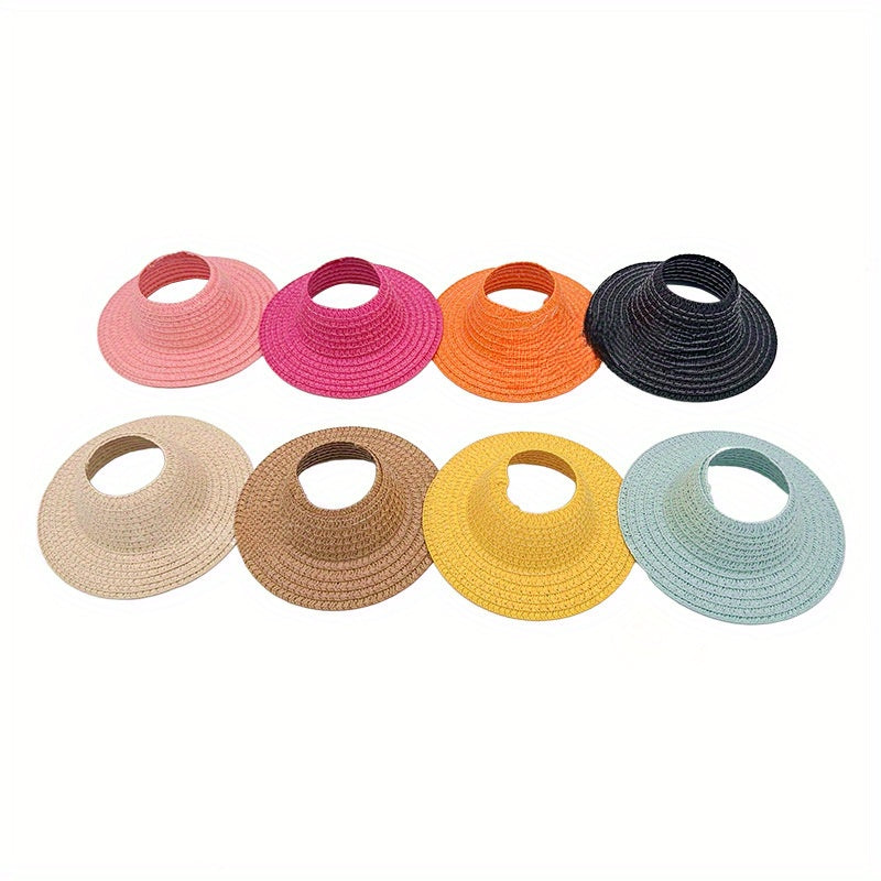 Bubu-Style Open-Top Straw Hat, Woven Party Accessory for Rural-Themed Outfits, with Interchangeable Decorations for Dolls.