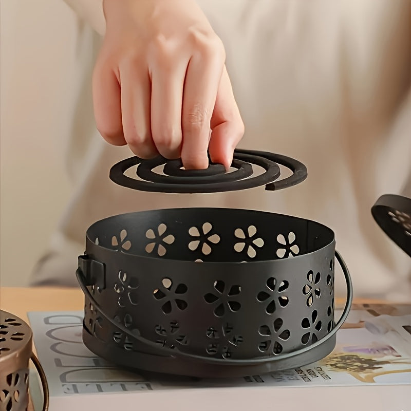 [Vintage Coil Holder] Portable Metal Mosquito Coil Holder with Handle | Vintage Style Iron Incense Burner for Home & Outdoor Decor