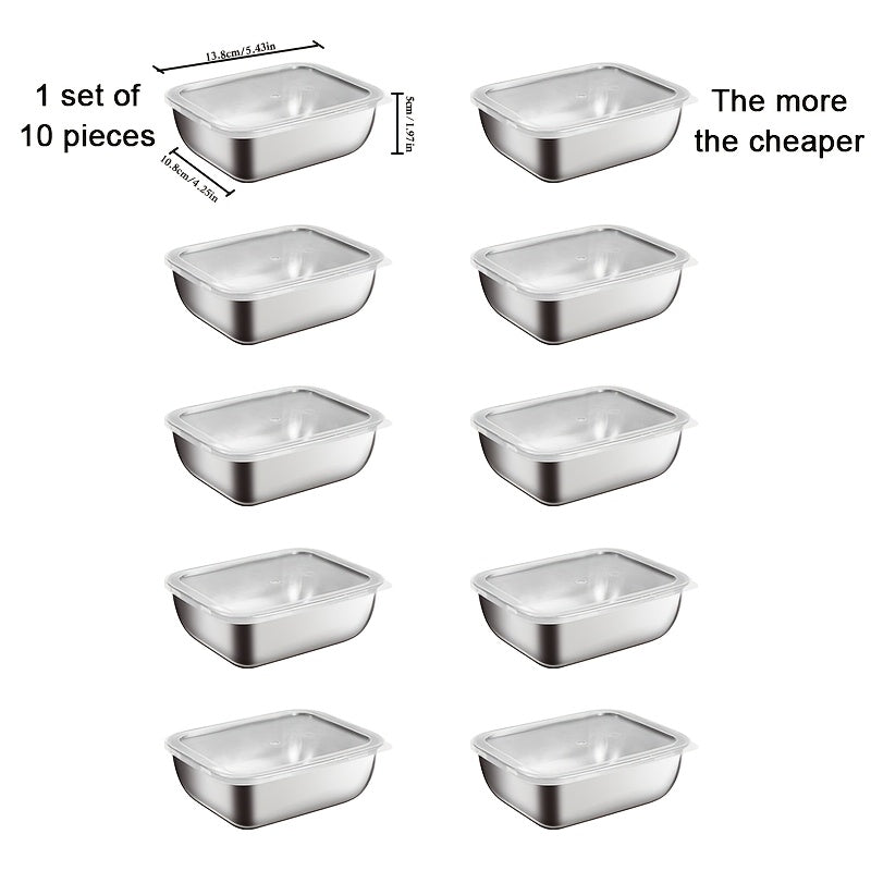 10pcs Stainless Steel Square Food Storage Containers with Flip-Top Lids - Reusable, Dishwasher Safe, Perfect for Fruits, Vegetables, and Meal Prep - Ideal for Kitchen and Outdoor Use, Outdoor Food Storage|Checkered Tablecloth|Durable Kitchenware