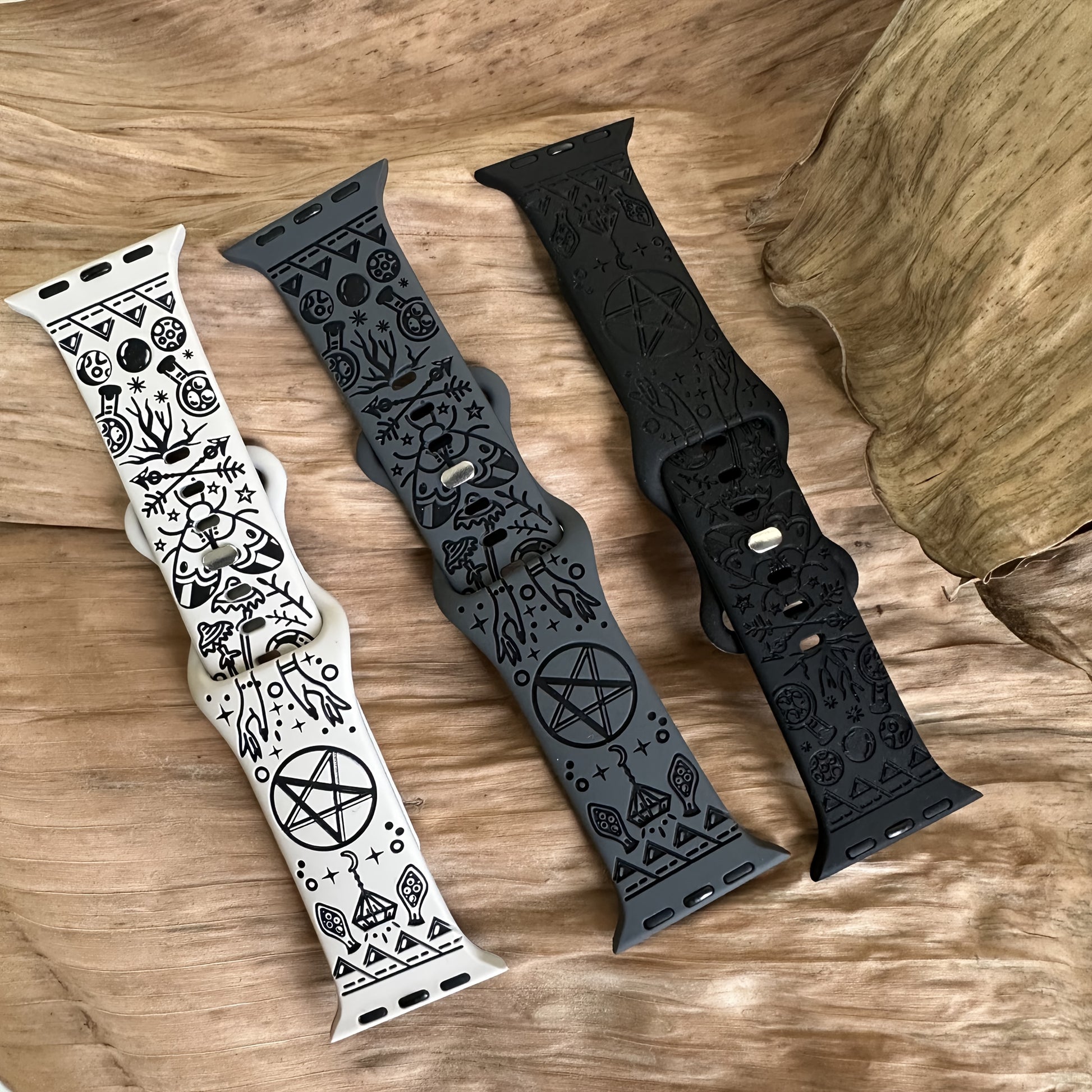 Black Magic Witchcraft Celestial 1pc Silicone Band - Engraved Stylish Strap for Apple Watch Series 1-10 & Ultra - Compatible with 46mm, 40mm, 41mm, 42mm, 44mm, 45mm, 49mm