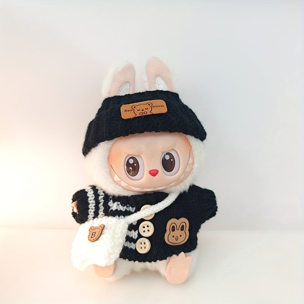 Labubu Fashion Clothing Set, Suitable for Dolls (No Dolls Included), Handmade 3-Piece Set, Cute Clothes, Bag, Hat, DIY Stylish And Fun Labubu Clothing Accessories, Perfect for Daughter'S Birthday, Anniversary, Or Holiday Gifts.