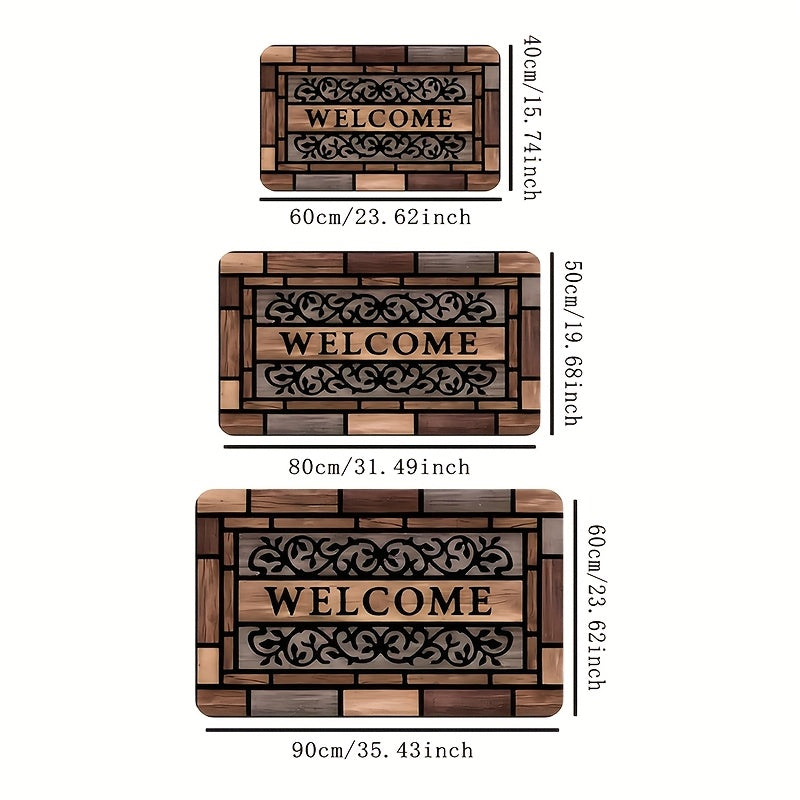 1pc Rustic Welcome Doormat - Durable, Anti-Slip Polyester with PVC Backing, Stylish Brown Pattern for Home Entrance & Decor, Welcome Mat for Front Door