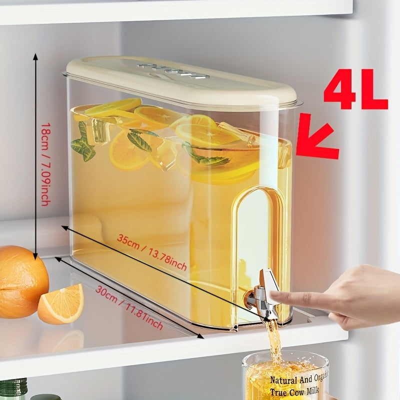 4L Plastic Refrigerator Beverage Dispenser with Spigot - Large Capacity Cold Drink Pitcher, Fruit Infuser Water Jug for Juice, Tea, Cold Brew, Household Beverage Tub with Tap (Set of 1)