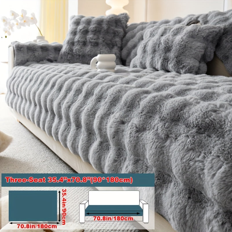 1pc Cozy Rabbit Plush Sofa Cover - Winter Warm, Thick, Soft, Non-Slip, Protective Furniture Protector for Bedroom, Office, Living Room Home Decor - Pet Favorite, Easy to Install, Machine Washable, Durable, and Stylish
