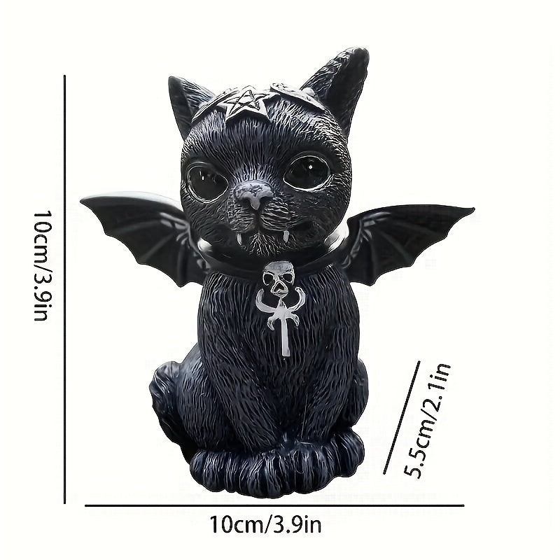 1pc, Exquisite Winged Occult Cat Figurine - Poly Resin Decorative Figurine with Mysterious Design - Ideal for Home Room Decor, Desk, Garden, and Room Decoration Supplies
