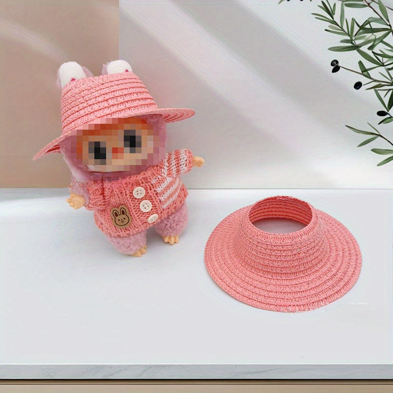 Bubu-Style Open-Top Straw Hat, Woven Party Accessory for Rural-Themed Outfits, with Interchangeable Decorations for Dolls.