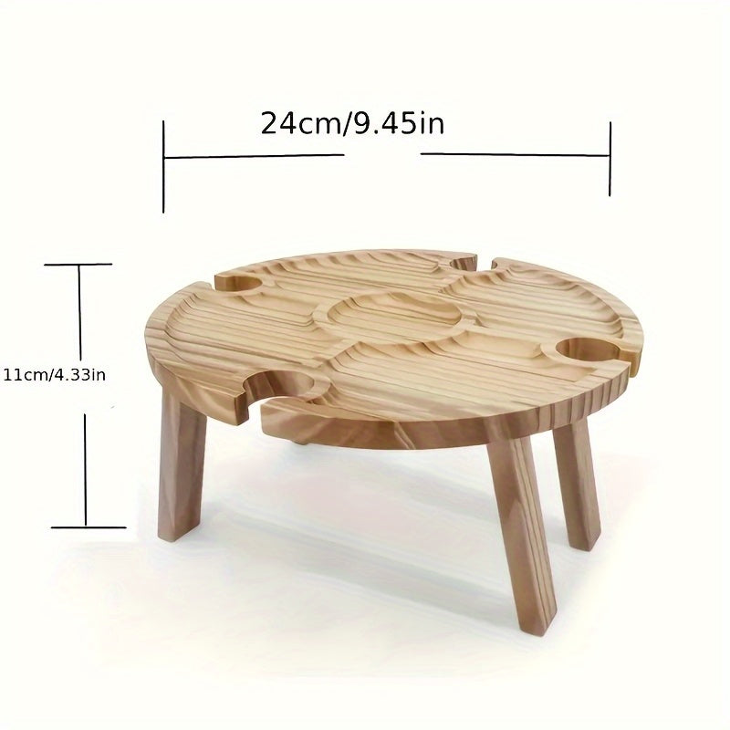 1pc Handmade Wooden Folding Picnic Table with Wine Rack