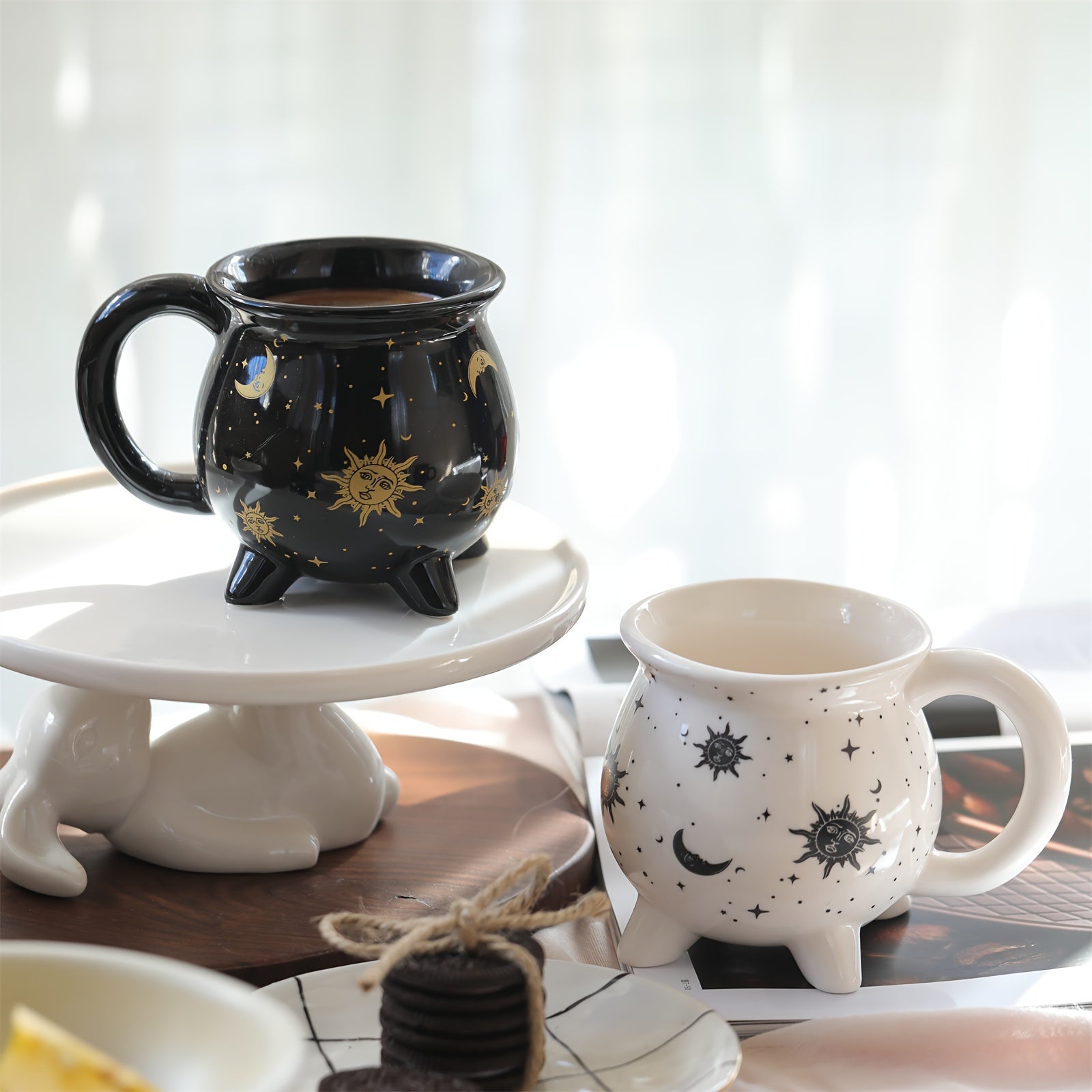 1pc,Moon And Stars Coffee Mug,350ml/11.8oz Witch Brew Shaped Ceramic Coffee Cups, Divination Water Cups, Spooky Witch Coffee Cup for Adults & Youngsters, Perfect for Halloween or Witchy Tabletop Decor, Festive Beverage Mug | Celestial Pattern Mug