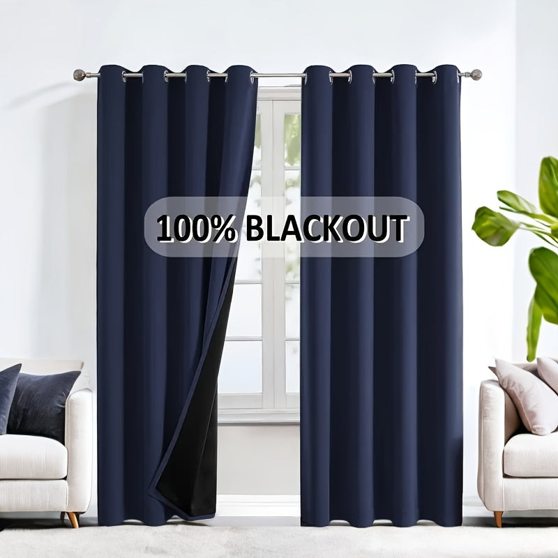 2pcs 100% blackout curtains, with perforated hanging method, sun protection, privacy protection, heat insulation and noise reduction, suitable for bedroom, living room, dining room and other various life decorations