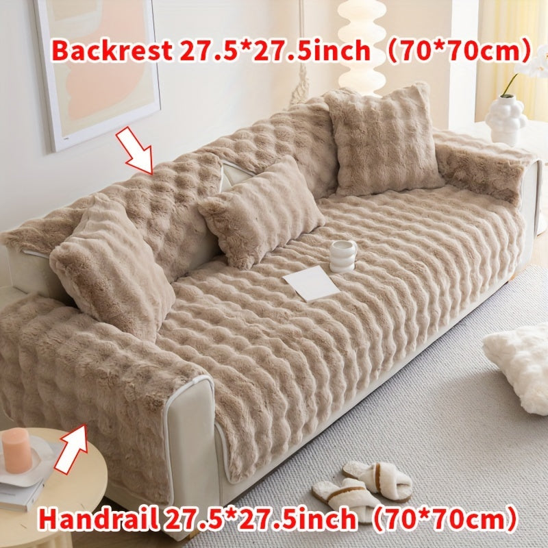 1pc Cozy Rabbit Plush Sofa Cover - Winter Warm, Thick, Soft, Non-Slip, Protective Furniture Protector for Bedroom, Office, Living Room Home Decor - Pet Favorite, Easy to Install, Machine Washable, Durable, and Stylish