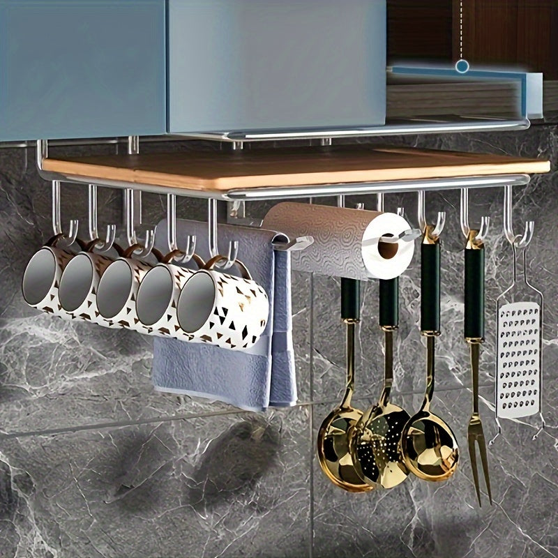1pc Storage Rack, Stainless Steel Under-Cabinet Hanging Rack, Multipurpose Wall-mounted Storage Organizer, For Kitchen And Restaurant, Kitchen Organizers And Storage, Kitchen Accessories