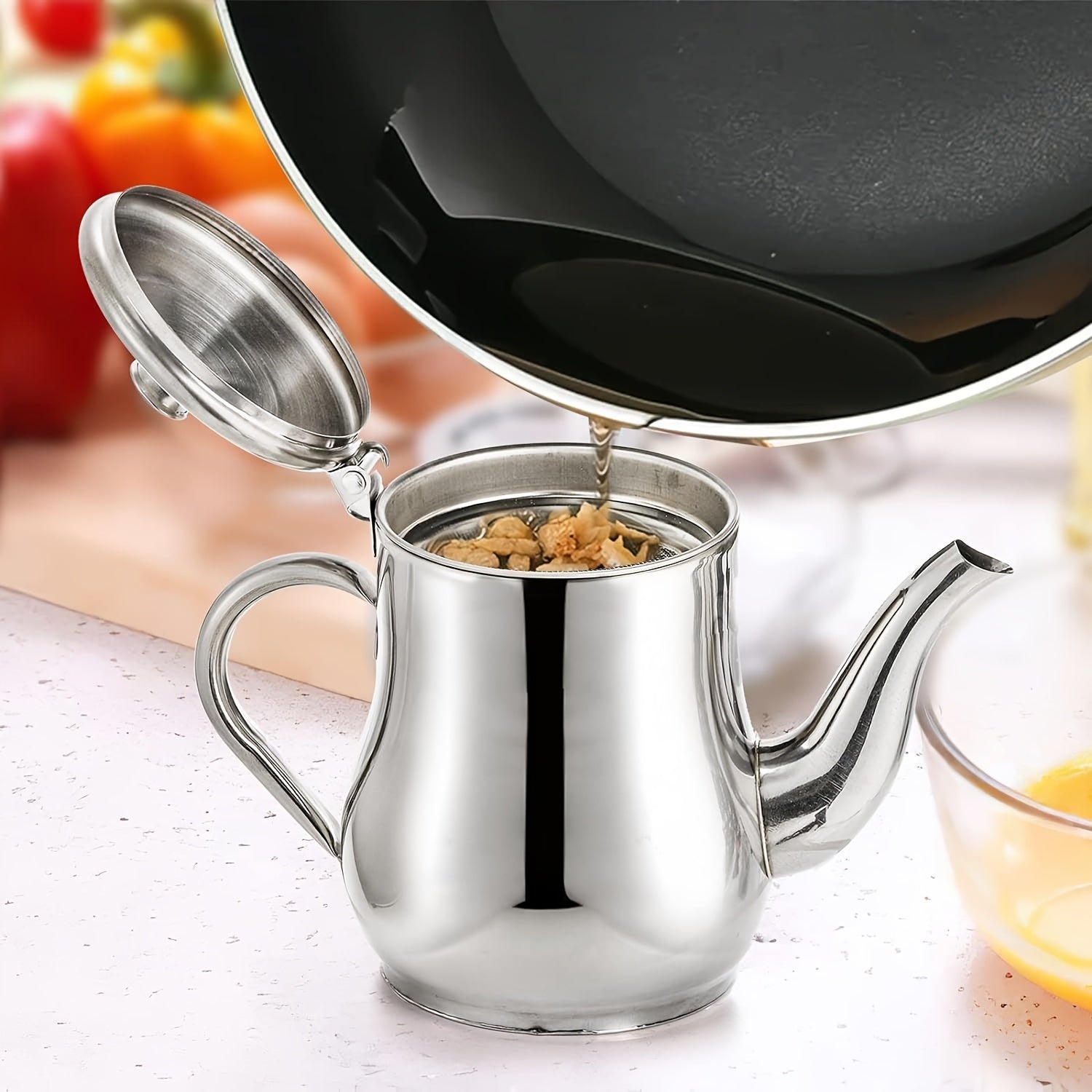 [Oil Strainer] Stainless Steel Oil Strainer Pot | 2pcs | 13oz + 18oz | Fine Mesh Strainer | Home Kitchen