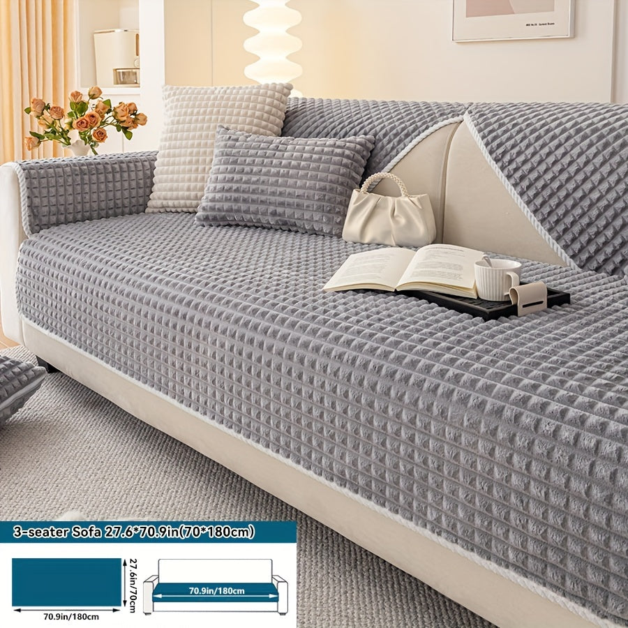 1pc Plush Sofa Cover - Soft, Thick, and Pet-Friendly Couch Protector for All Seasons, Non-Slip Furniture Slipcover for 1 to 4-Seater Sofas, Beige/Light Green/Dark Gray/Black Options, Perfect for Living Room, Bedroom, or Office Decor, Sofa Protection Cover