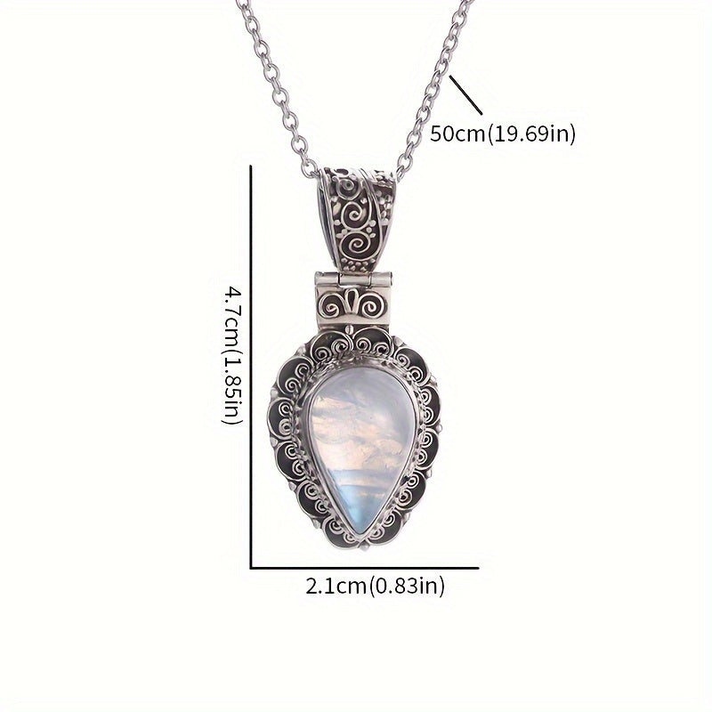 [Vintage Bohemian] 1pc Vintage Bohemian Moonstone Pendant Necklace | Alloy Construction | for Women | Daily Wear & Special Occasions | Anniversaries & Christmas