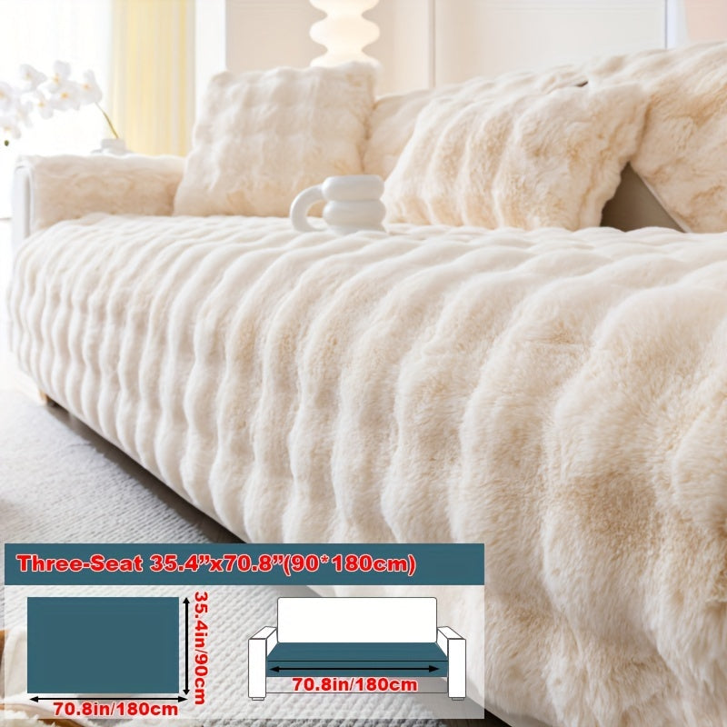 1pc Cozy Rabbit Plush Sofa Cover - Winter Warm, Thick, Soft, Non-Slip, Protective Furniture Protector for Bedroom, Office, Living Room Home Decor - Pet Favorite, Easy to Install, Machine Washable, Durable, and Stylish