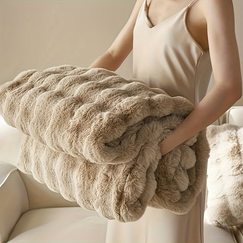 Traditional-Style Plush Double-Layer Leisure Blanket, All-Season Cozy Fleece Comforter with Non- Weave, 100% Polyester, Multipurpose, Machine Washable, No-Print Solid Pattern - Ideal for Air Conditioning, Travel, and Siesta Use, Christmas present