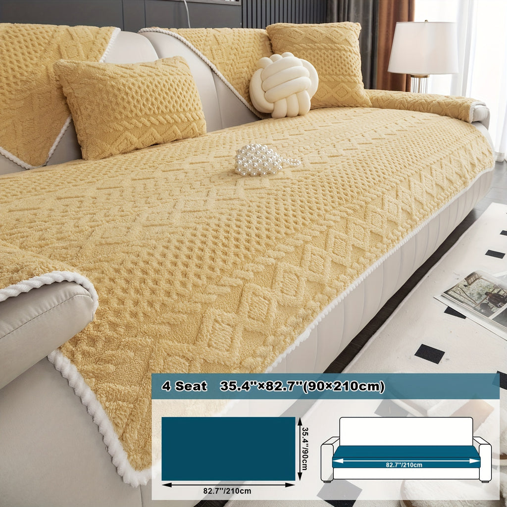 Classic Jacquard Shu Velveteen Sofa Cover - Pet-Friendly, Non-Slip, Machine Washable, Breathable 100% Polyester, 1pc