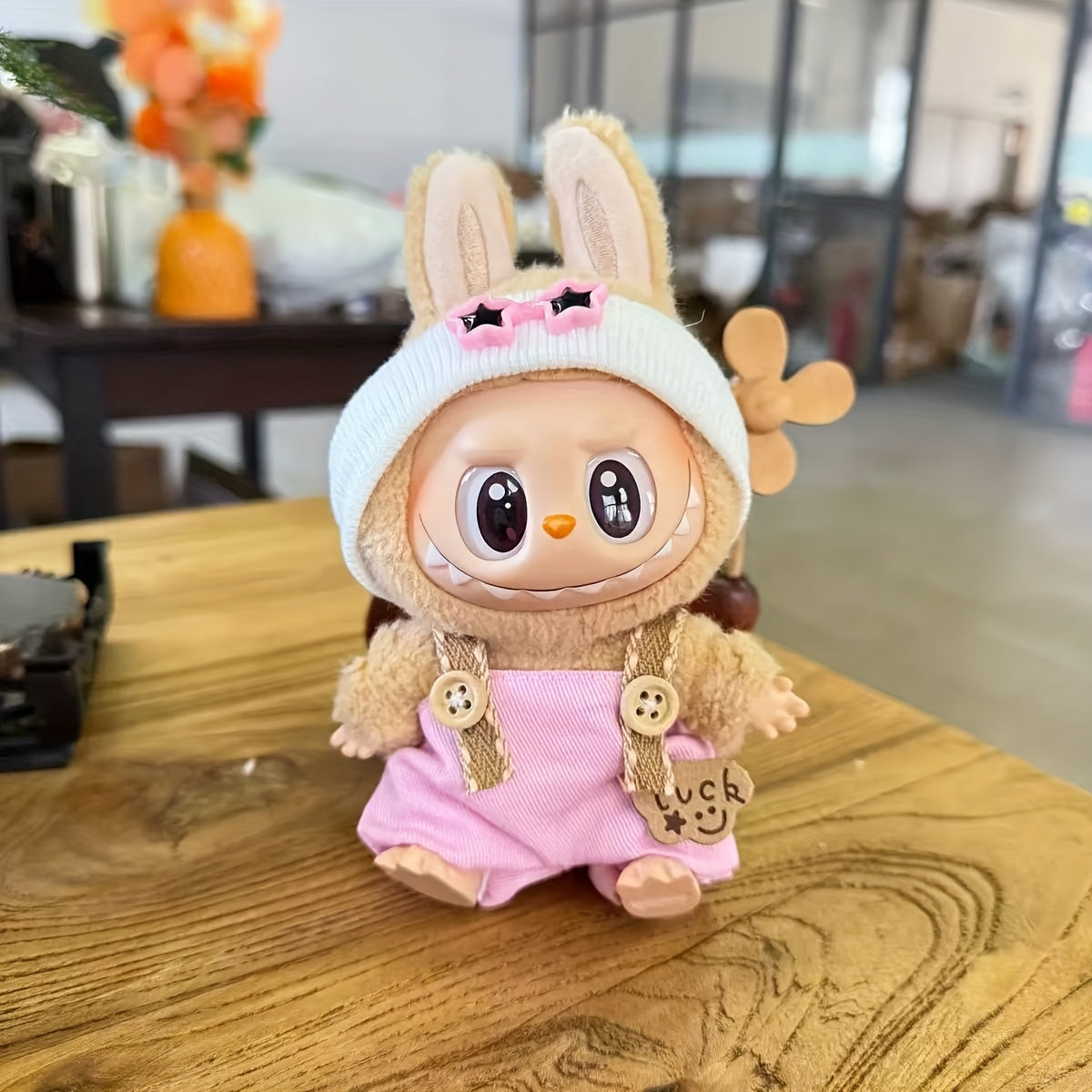 2025 New Labubu Doll Pendant Trendy Clothing Star Eye Overalls + Hat Set Doll Accessories Can Be Replaced Cute Gift Box Holiday Gift Wear-Resistant Holiday Atmosphere Clothes Suitable for Labubu