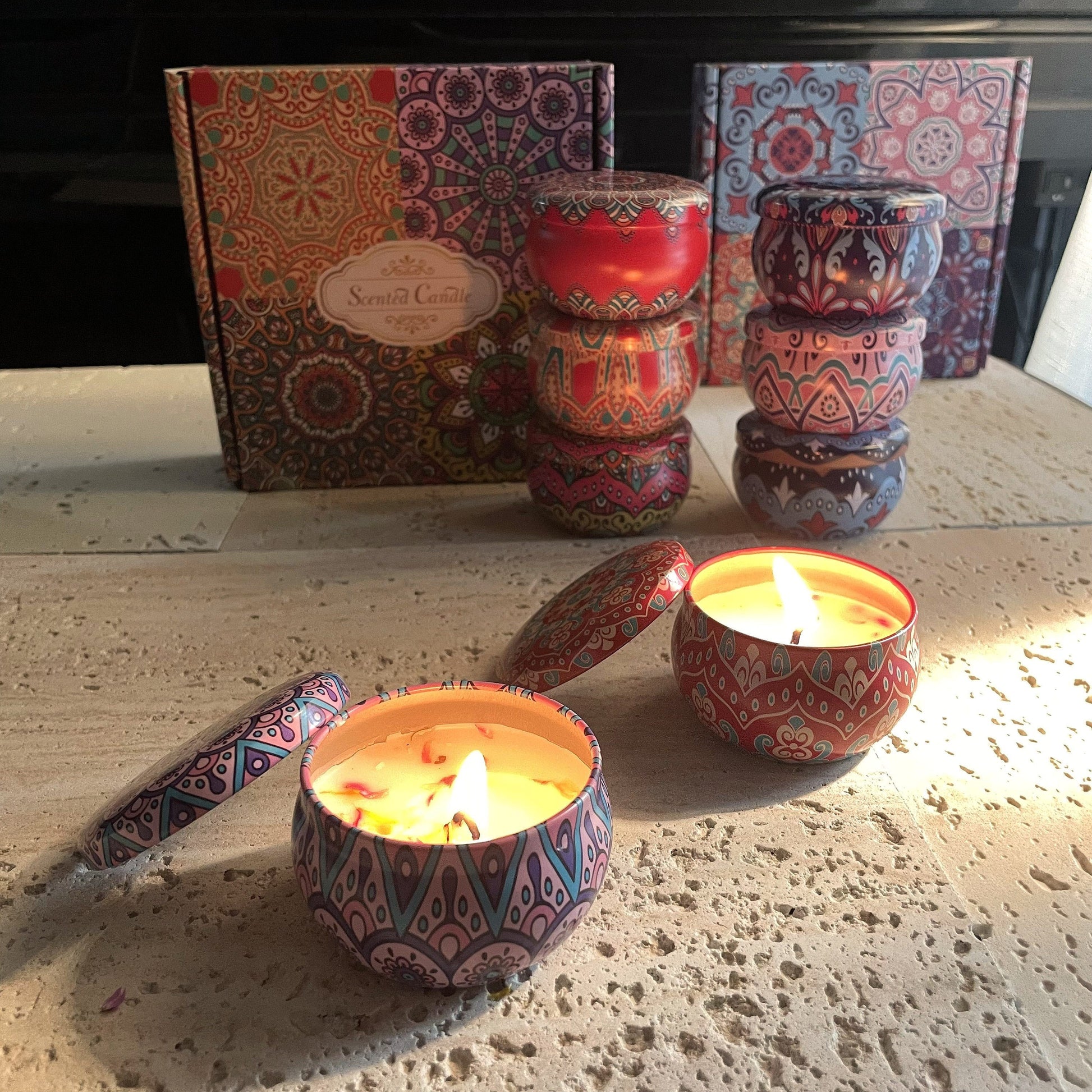 1pc Or 4pcs Bohemian Mandala Style Scented Candles Gift Set for Women, Featuring Four Different Fragrances. Ideal for Women'S Birthdays, Valentine'S Day, Weddings, Anniversaries, Mother'S Day, Thanksgiving And Other Holiday Gifts. Suitable for Spa