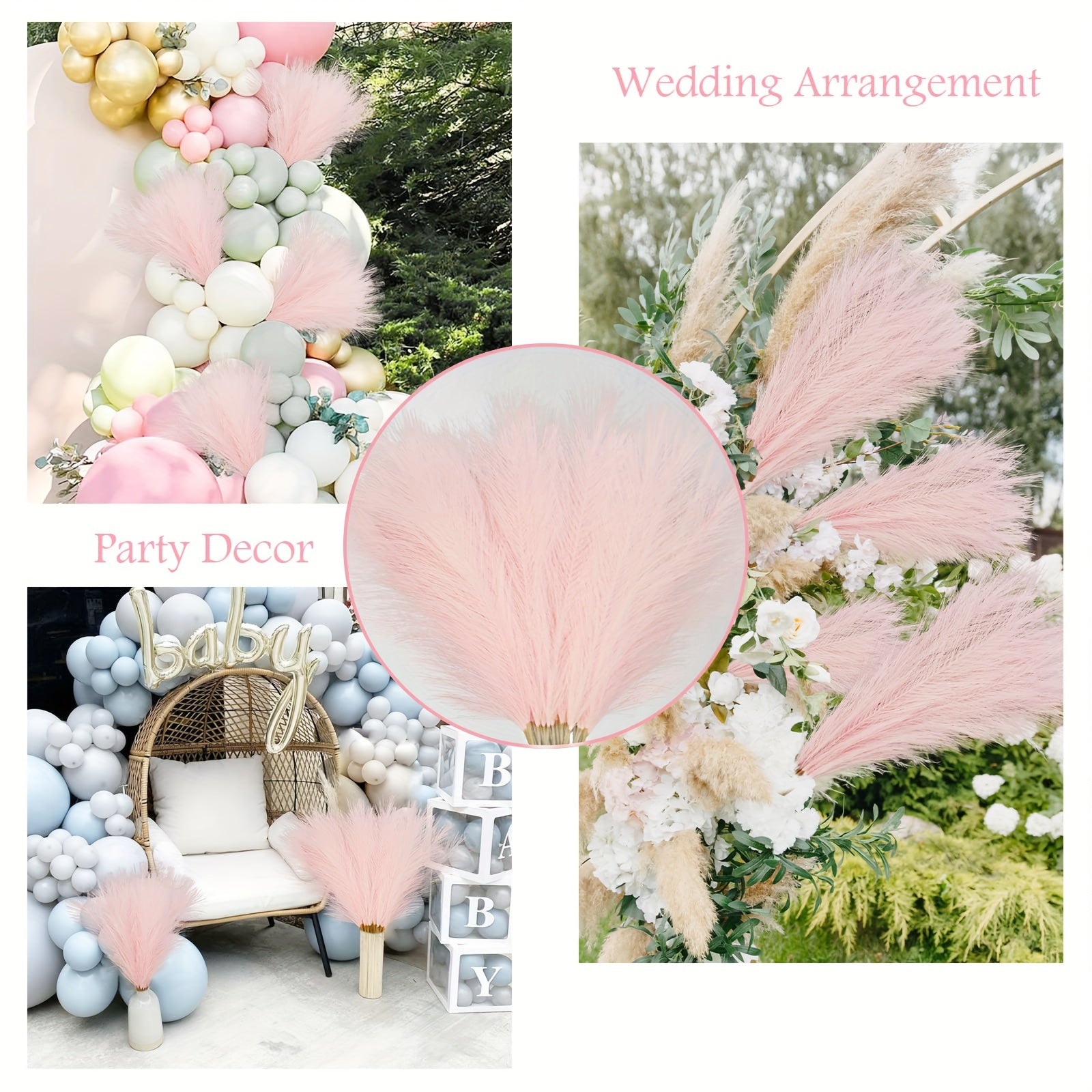 Pink Faux 21" 10pcs Bloomings Pampas Grass - Polyester Artificial Branches Vase Filler - No Electricity or Battery Needed for Home Wedding Boho Decor, Christmas Decoration