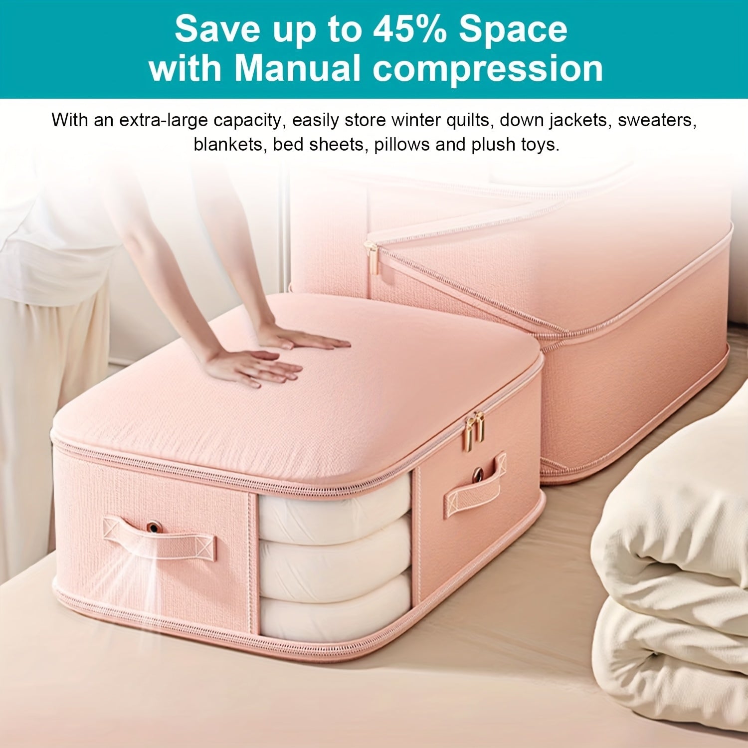 Large Capacity Oversized Portable Compression Storage Bag, Suitable for Clothes, Quilts, Pillows, Sofa Cushions, Duvets, Ideal for Bedrooms and Living Rooms, Space-Saving Organizer Helper, 4 Styles Available