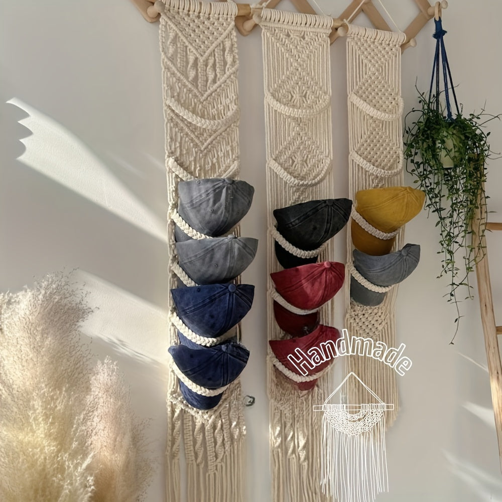 1pc Unique Handmade Wall-Mounted Bohemian Macrame Hat Rack