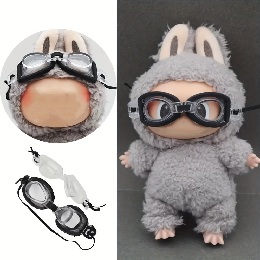 Pilot goggles, diving goggles, for Labubu， Doll clothing accessories, glasses accessories, head diameter 5-9cm universal for dolls, doll house mini glasses (10cm, 15cm, 17cm, 20cm doll glasses)