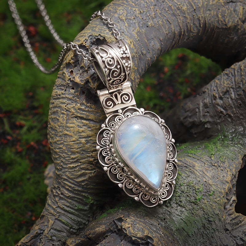 [Vintage Bohemian] 1pc Vintage Bohemian Moonstone Pendant Necklace | Alloy Construction | for Women | Daily Wear & Special Occasions | Anniversaries & Christmas