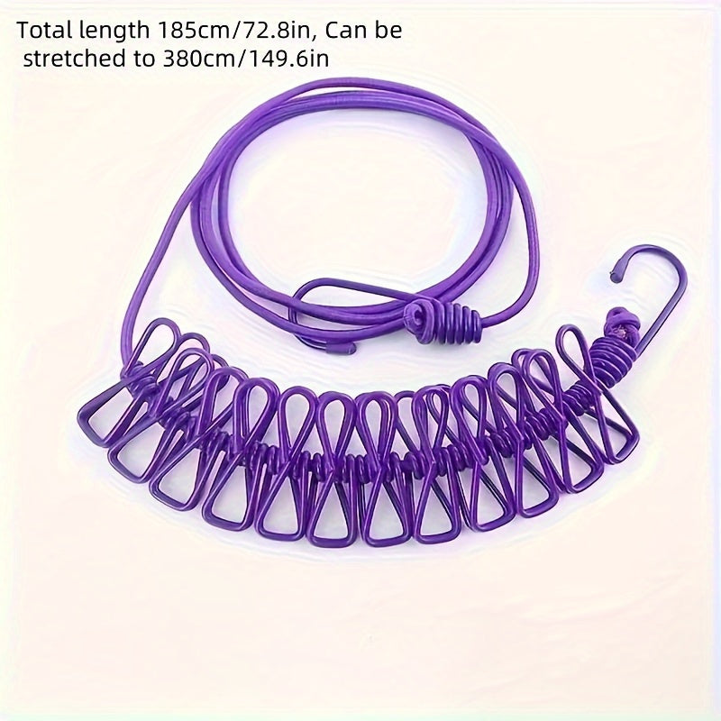 12pcs Portable Travel Clothesline with Elastic and Windproof Hangers - Compact, Foldable, and Durable Laundry Drying Rack for Home and Travel, Travel Clothesline | Compact Clothesline | Elastic Hangers, Clothes Drying Rack