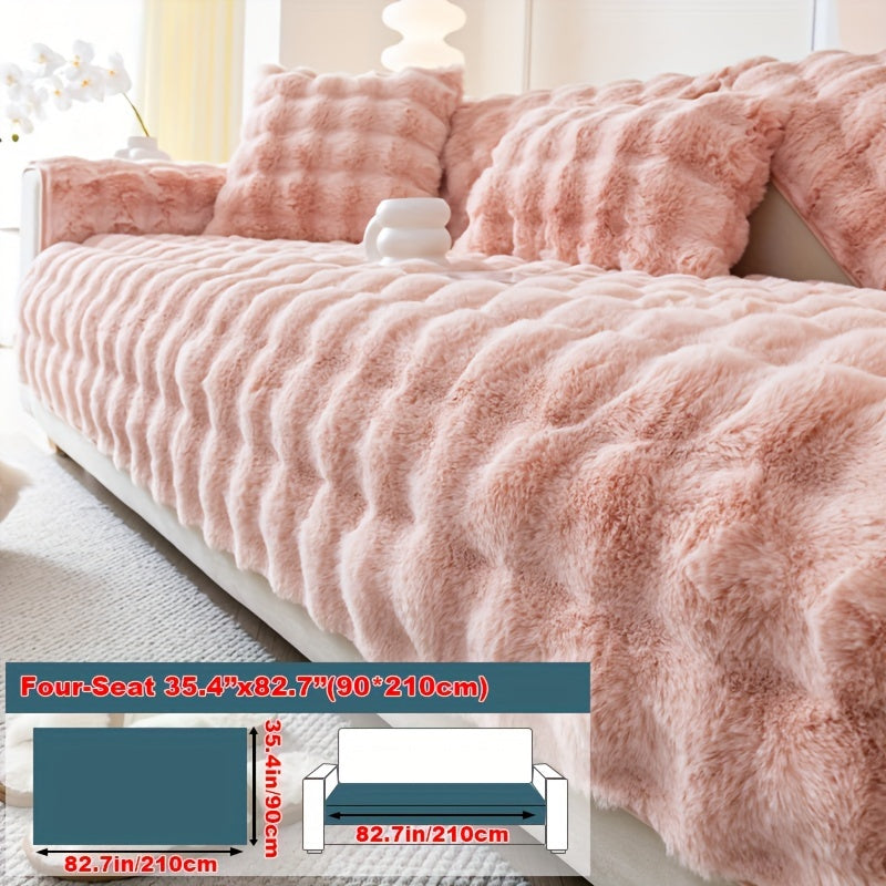 1pc Cozy Rabbit Plush Sofa Cover - Winter Warm, Thick, Soft, Non-Slip, Protective Furniture Protector for Bedroom, Office, Living Room Home Decor - Pet Favorite, Easy to Install, Machine Washable, Durable, and Stylish