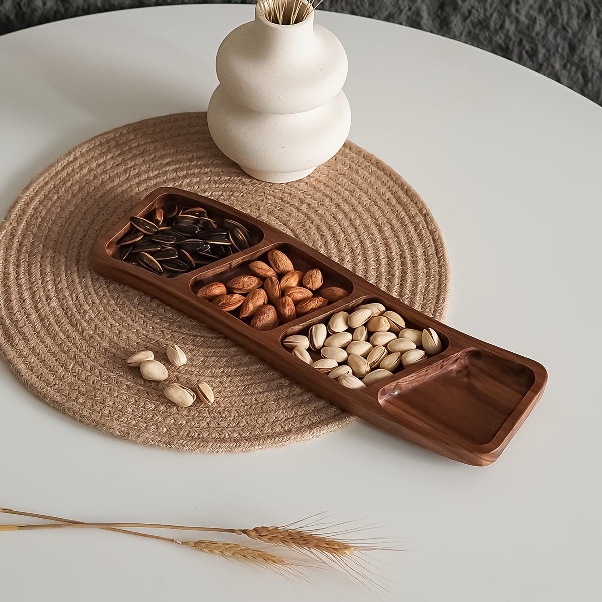 Versatile Wooden Snack Tray with 3/4 Compartments